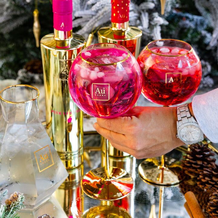 Verre à bulles à pied doré Au 