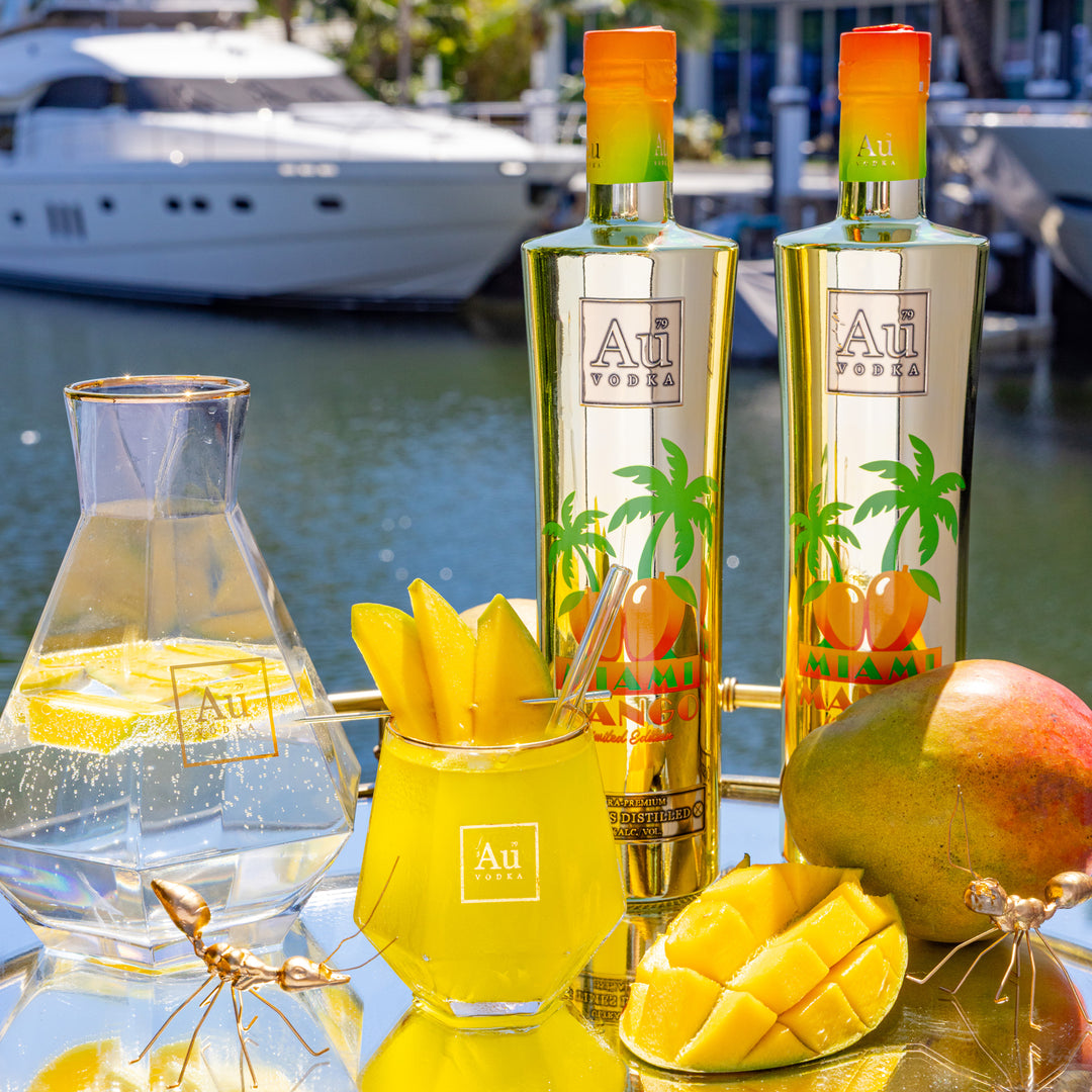 Au Vodka Miami Mango 70cl & Diamond Cut Glass