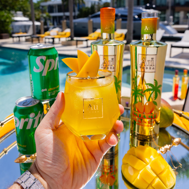 Au Vodka Miami Mango 70cl & Diamond Cut Glass